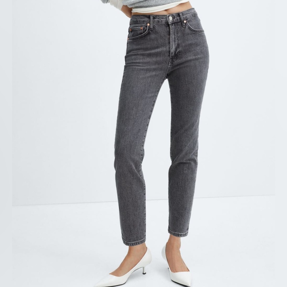 Mango Slim Comfort Cropped Mid- Waist Jeans
